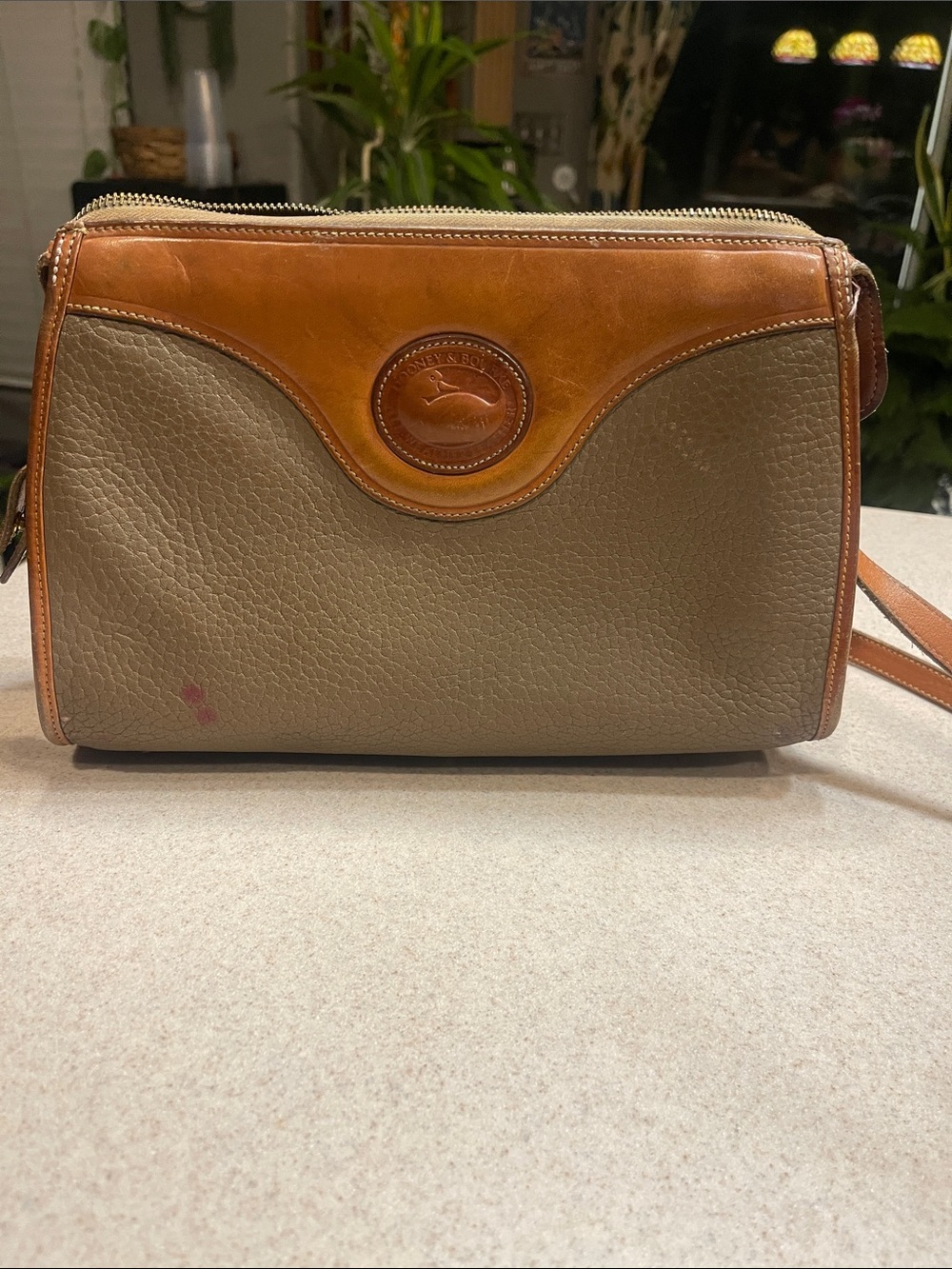 Dooney & Bourke Taupe and Brown Leather Crossbody Purse